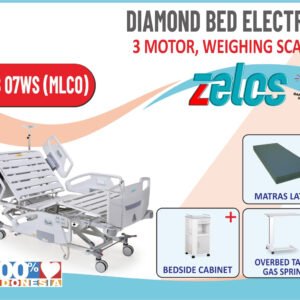 ZELOS  DIAMOND BED ELECTRIC 3 MOTOR WEIGHING SCALE + MATRAS LATEX +BEDSIDE CABINET+OVERBED TABLE GAS SPRING