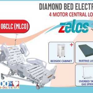 ZELOS DIAMOND BED 4 MOTOR CENTRAL LOCK+MATRAS LATEX+BEDSIDE CABINET+OVERBED TABLE