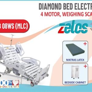 ZELOS DIAMOND BED ELECTRIC 4 MOTOR WEIGHING SCALE  + MATRAS LATEX + BEDSIDE CABINET