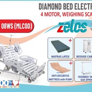 DIAMOND BED ELECTRIC 4 MOTOR WEIGHING SCALE + MATRAS LATEX + BEDSIDE CABINET+OVERBED TABLE GAS SPRING+MATRAS ANTIDECUBITUS