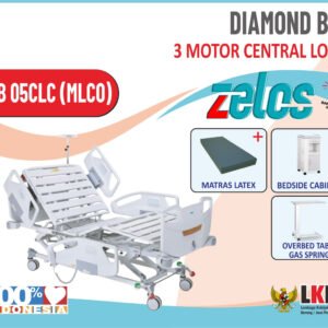 ZELOS DIAMOND BED 3 MOTOR CENTRAL LOCK+MATRAS LATEX+BEDSIDE CABINET+OVERBED TABLE