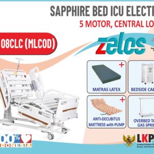 ZELOS ICU ELECTRIC SAPPHIRE BED 5 MOTOR CLC +MATRAS LATEX +BEDSIDE CABINET + OVERBED TABLE GAS SPRING +MATRAS ANTIDECUBITUS