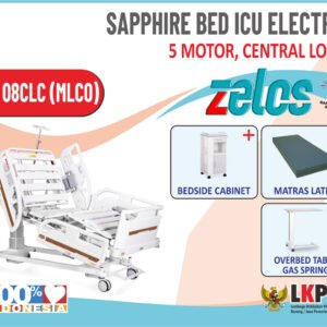 ZELOS ICU ELECTRIC SAPPHIRE BED 5 MOTOR CLC +MATRAS LATEX +BEDSIDE CABINET + OVERBED TABLE GAS SPRING