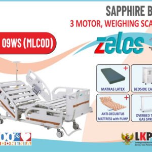 ZELOS SAPPHIRE BED 3 MOTOR WEIGHING SCALE  + MATRAS LATEX + BEDSIDE CABINET+OVERBED TABLE GAS SPRING+MATRAS ANTIDECUBITUS