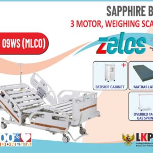 ZELOS SAPPHIRE BED 3 MOTOR WEIGHING SCALE + MATRAS LATEX + BEDSIDE CABINET + OVERBED TABLE