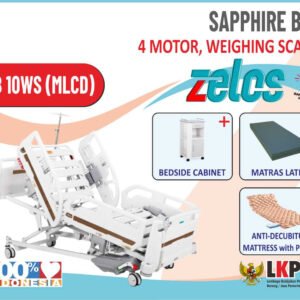 ZELOS SAPPHIRE BED 4 MOTOR WEIGHING SCALE  + MATRAS LATEX + BEDSIDE CABINET+MATRAS ANTIDECUBITUS