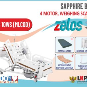 ZELOS SAPPHIRE BED 4 MOTOR WEIGHING SCALE  + MATRAS LATEX + BEDSIDE CABINET+OVERBED TABLE GAS SPRING+MATRAS ANTIDECUBITUS