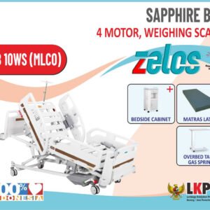 ZELOS SAPPHIRE BED 4 MOTOR WEIGHING SCALE + MATRAS LATEX + BEDSIDE CABINET + OVERBED TABLE