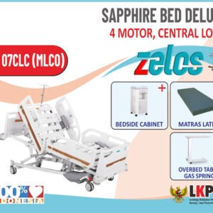 ZELOS SAPPHIRE BED DELUXE 4 MOTOR CENTRAL LOCK + MATRAS LATEX + BEDSIDE CABINET + OVERBED TABLE