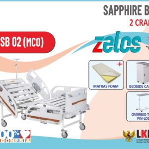 ZELOS SAPPHIRE BED 2 CRANK + MATRAS FOAM +BESDIE CABINET + OVERBED TABLE