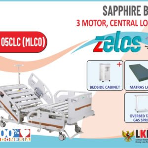 ZELOS SAPPHRE BED 3 MOTOR CENTRAL LOCK+MATRAS LATEX+BEDSIDE CABINET+OVERBED TABLE GAS SPRING