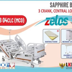ZELOS SAPPHIRE BED 3 CRANK CLC + MATRAS FOAM + BEDSIDE CABINET + OVERBED TABLE PIN LOCK