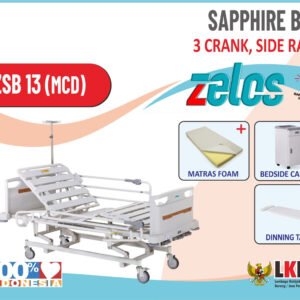 ZELOS SAPPHIRE BED 3 CRANK SIDE RAIL  + MATRAS FOAM  +BEDSIDE CABINET + DINNING TABLE