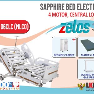 ZELOS SAPPHIRE BED 4 MOTOR CENTRAL LOCK+MATRAS LATEX+BEDSIDE CABINET+OVERBED TABLE GAS SPRING